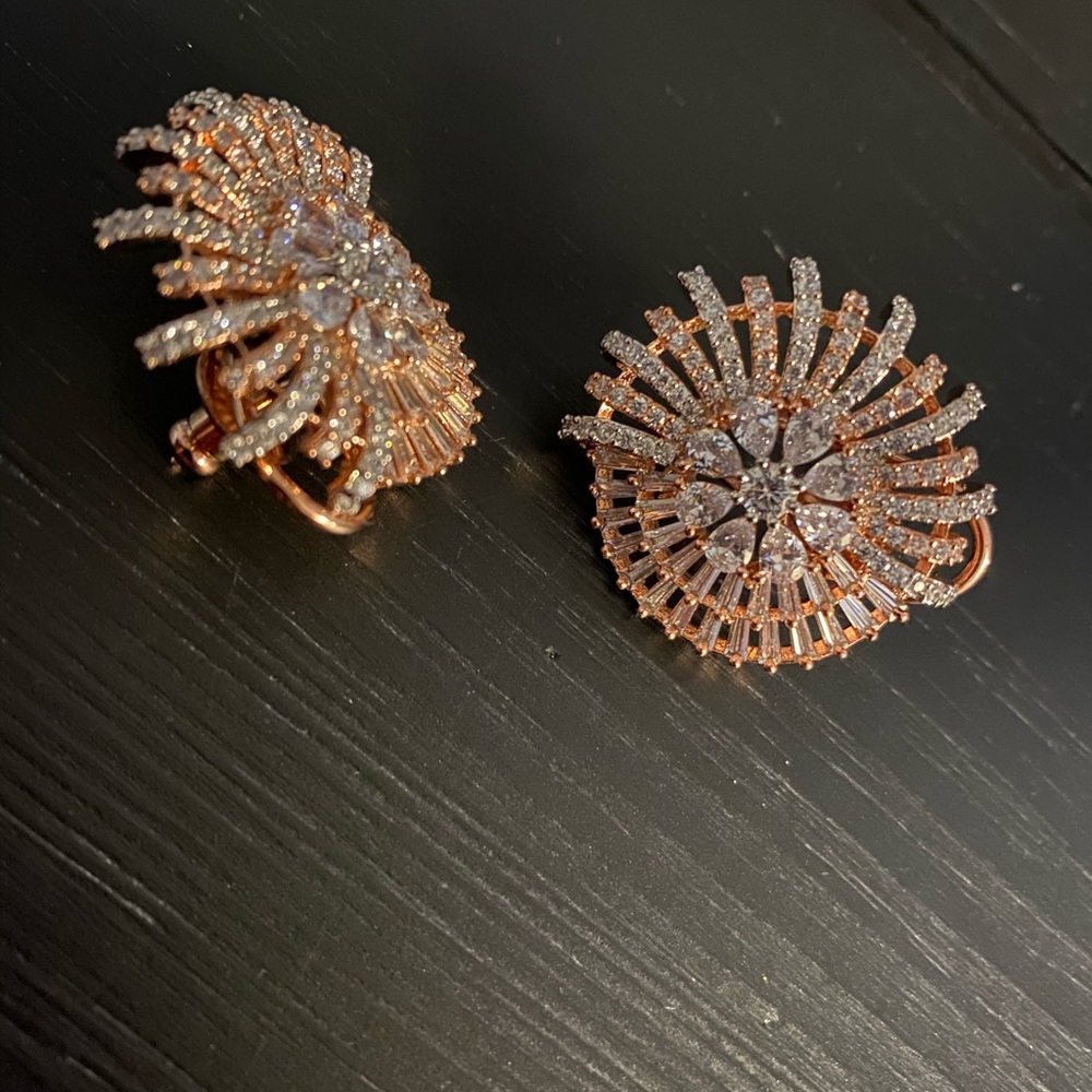 Stunning rose gold plating earrings with CZ